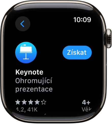 Obrazovka App Storu zobrazující produktovou stránku aplikace se stručným popisem aplikace, jejím hodnocením a tlačítkem Získat na pravé straně.