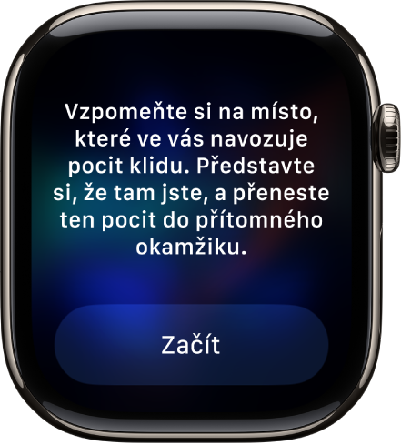 Aplikace Všímavost zobrazující myšlenku, nad kterou se můžete zamyslet. Dole je vidět tlačítko Začít.