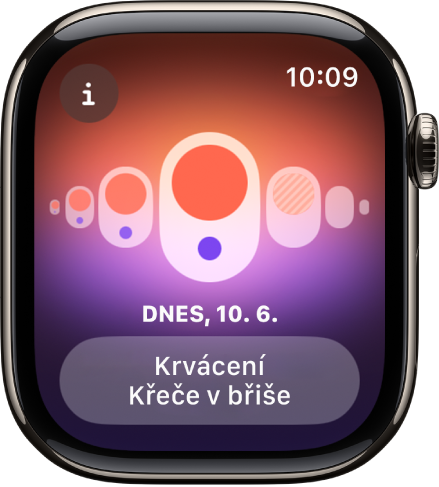 Apple Watch s obrazovkou aplikace Sledování cyklu.