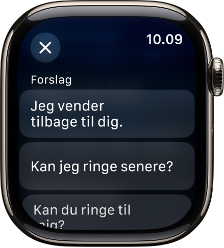Appen Mail, der viser tre smarte svar.