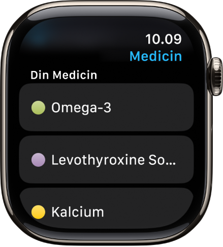 Appen Medicin, der viser en liste over alle medikamenter.