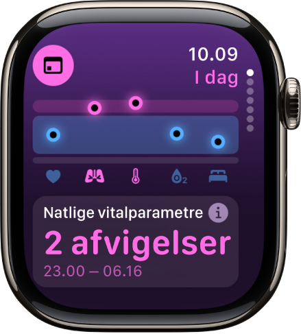 En skærm i Vitalparametre, der viser natlige sundhedsmålinger.