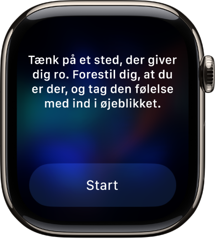 Appen Mindfulness, der viser en tanke, du kan reflektere over. Knappen Start er nedenunder.