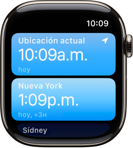 La app Reloj Mundial con una lista de ciudades.