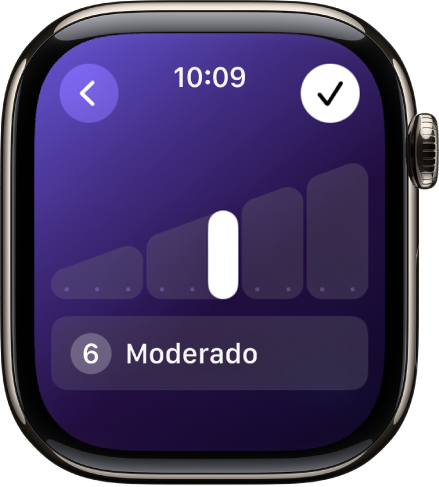 La pantalla Califica tu esfuerzo con un regulador en el centro que permite ajustar el nivel de esfuerzo del ejercicio.