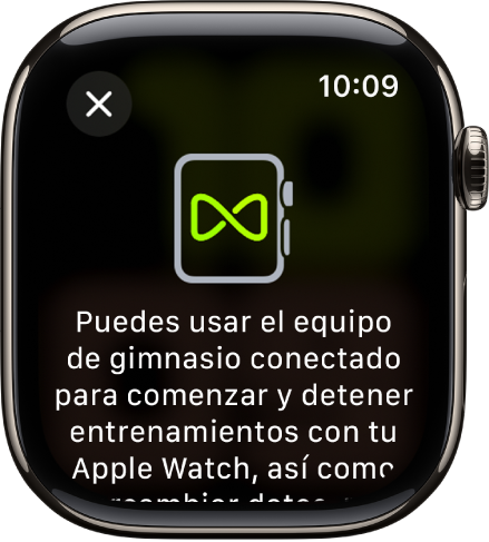 Una pantalla de enlace que aparece cuando enlazas tu Apple Watch con un equipo de gimnasio.