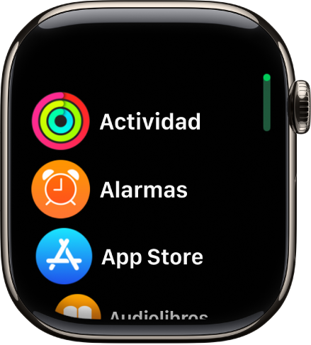 La pantalla de inicio con la visualización como lista y apps en orden alfabético.