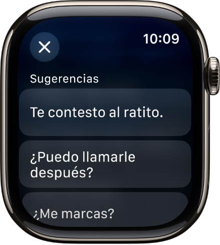 La app Mail mostrando tres respuestas inteligentes.