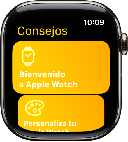 La app Consejos mostrando colecciones de consejos, como la de Te damos la bienvenida al Apple Watch.