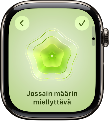 Mindfulness-apissa näkyy Mielentila-näyttö ja keskellä kuva. Alla on mainittu tunne.