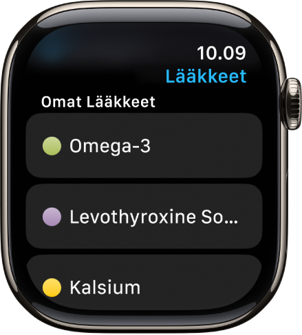 Lääkkeet-apissa näkyy lääkeluettelo.