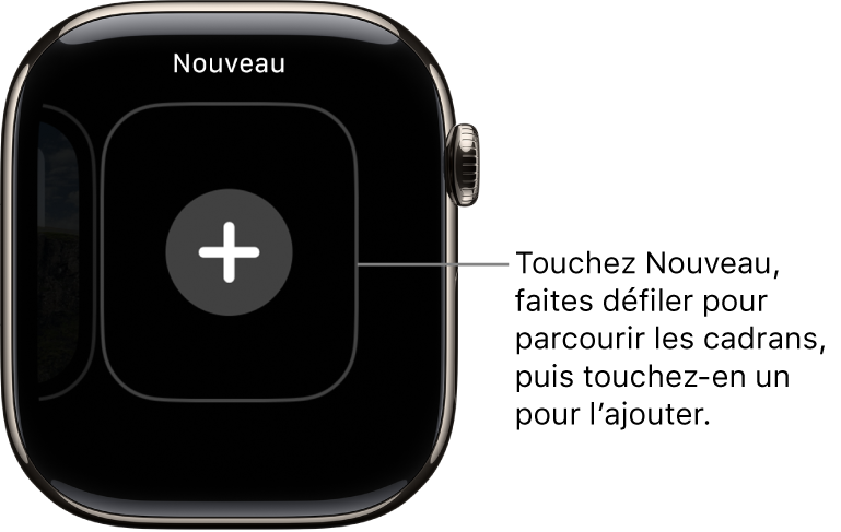 Nouveau modèle de cadran, avec un bouton + en son centre. Touchez pour ajouter un nouveau cadran.