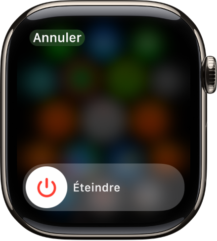 L’écran Apple Watch montrant le curseur Éteindre. Faites glisser le curseur pour éteindre l’Apple Watch.
