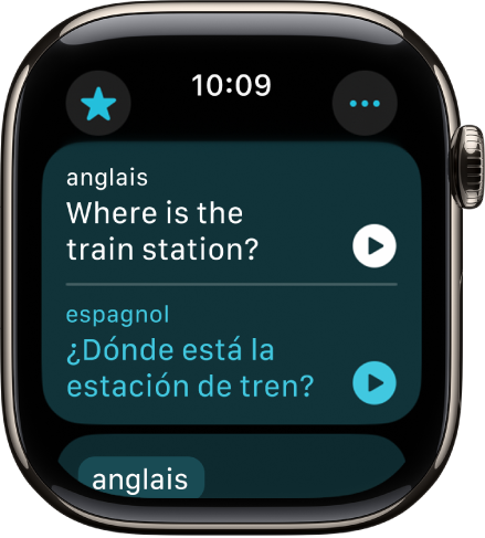 A screen in the Translate app showing an English phrase at the top translated to Spanish at the bottom.