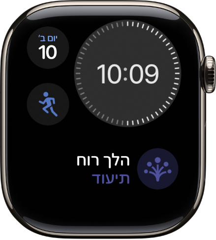 עיצוב השעון ״מודולרי קומפקטי״, עם שעון דיגיטלי בסמוך לפינה השמאלית העליונה, היום והתאריך בפינה הימנית העליונה ושתי תצוגות: ״אימון״ באמצע משמאל ו״הלך רוח״ למטה.