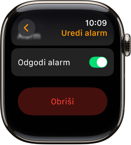 Uređivanje zaslona Alarma s tipkom za brisanje pri dnu zaslona.