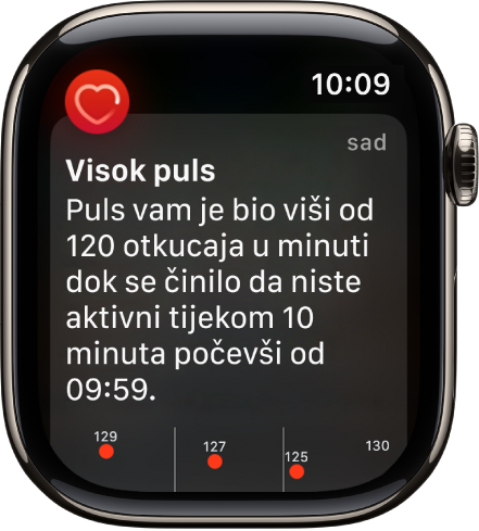Obavijest za puls, prikazuje povišeni puls