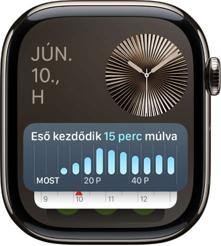 Az Apple Watchon lévő Intelligens pakli élő tevékenységeket és widgeteket jelenít meg.