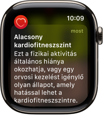 Pulzusszámra vonatkozó figyelmeztetés, amely alacsony kardiofitnesz-szintről számol be.