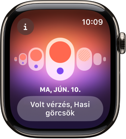 Az Apple Watch a Cikluskövetés képernyővel.