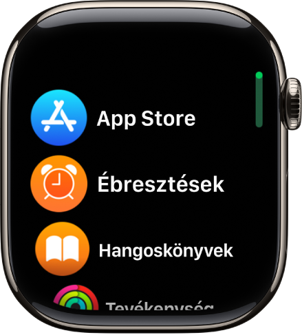 A Főképernyő listanézetben az ábécérendben megjelenített appokkal.