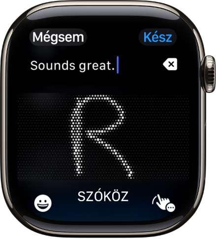 A szövegmező képernyő egy, a Firka funkcióval írt betűvel. Az Emoji és a Firka gombok a képernyő alján láthatók.