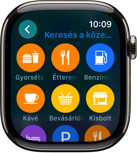 A Térképek képernyője, amelyen a helyek kategóriái láthatók.