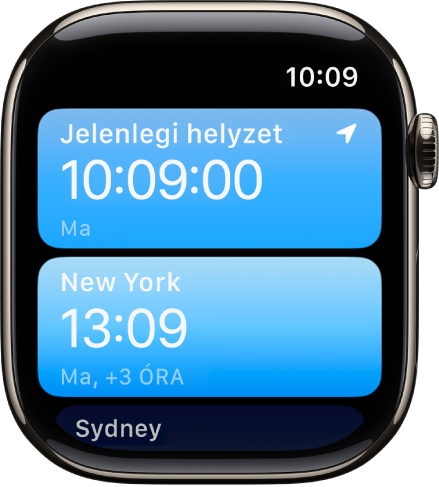 A Világóra app a városok listájával.