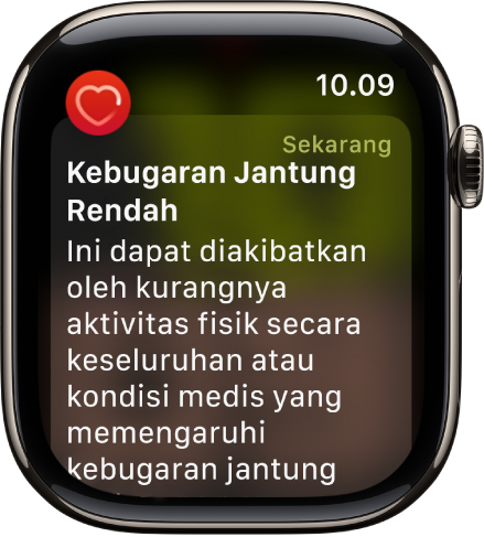 Peringatan Detak Jantung, menunjukkan kebugaran jantung rendah.
