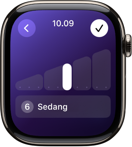 Layar “Nilai Upaya Anda” dengan penggeser di bagian tengah untuk menyesuaikan level upaya yang dikerahkan ke olahraga.