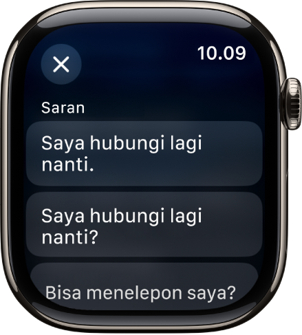 App Mail menampilkan tiga balasan cerdas.