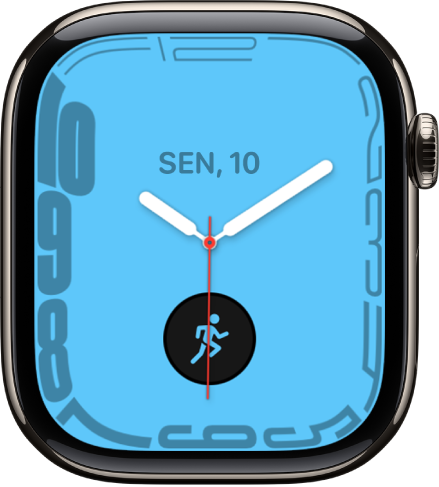 Wajah jam Kontur dengan komplikasi Olahraga di tengah.