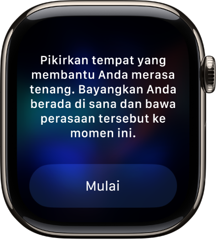 App Kesadaran yang menampilkan pikiran yang dapat Anda renungkan. Tombol Mulai di bawah.