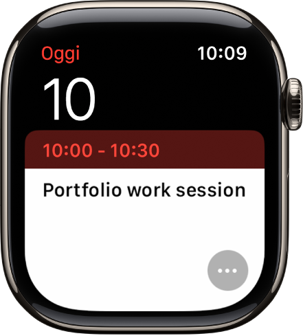 Sulla schermata di Calendario viene mostrato un evento con data, ora e nome. In basso a destra è visibile il pulsante Altro.