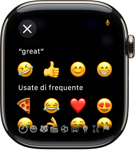 La schermata del campo di testo che mostra le emoji.