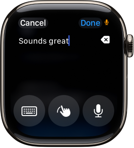 Teksto lauko ekrane rodoma žinutė ekrano viršuje. Ekrano apačioje yra mygtukai „Onscreen Keyboard“, „Scribble“ ir „Dictation“.