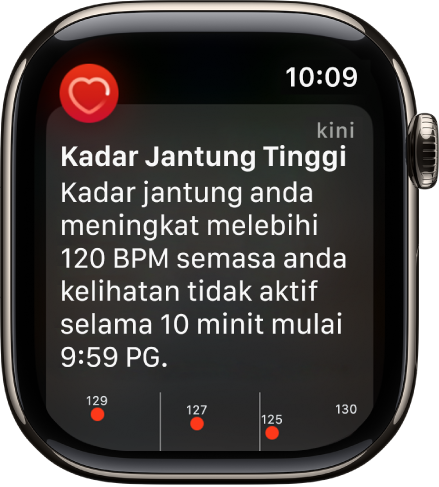 Skrin Isyarat Kadar Jantung menunjukkan kadar jantung tinggi dikesan.
