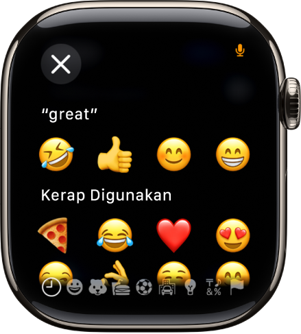 Skrin medan teks menunjukkan emoji.