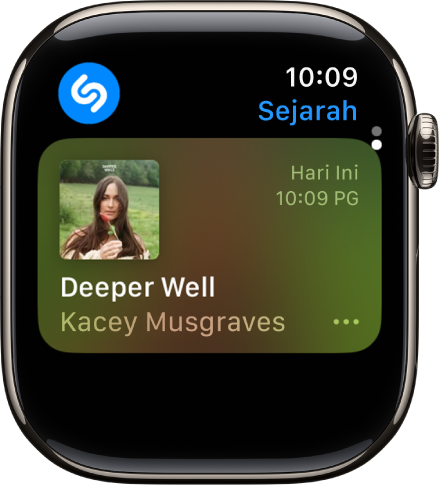Skrin menunjukkan lagu yang dikenal pasti sebelum ini oleh Pengecaman Muzik.