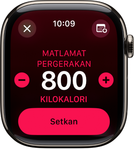 Skrin Tukar Matlamat Pergerakan menunjukkan butang untuk meningkatkan atau mengurangkan matlamat Pergerakan.