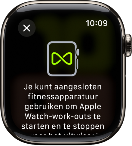 Een koppelingsscherm dat wordt weergegeven wanneer je je Apple Watch koppelt met fitnessapparatuur.