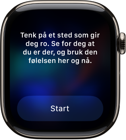Mindfulness-appen som viser en tanke du kan reflektere over. Under vises en Start-knapp.
