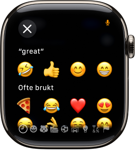 Tekstfelt-skjermen viser emojier.