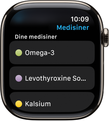Medisiner-appen som viser en liste over alle medisinene.