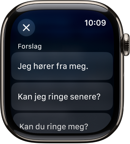 Mail-appen som viser tre hurtigsvar.