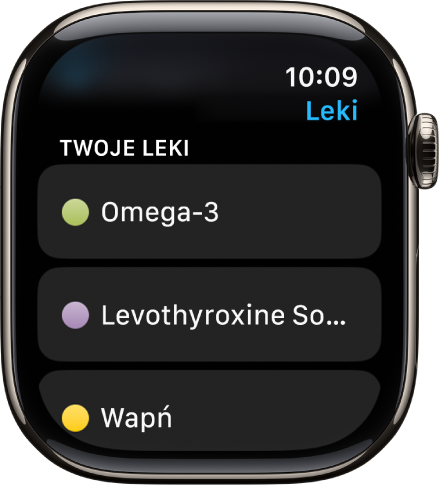 Aplikacja Leki wyświetlająca listę wszystkich leków.