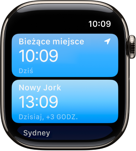 Aplikacja Zegary świata z listą miast.