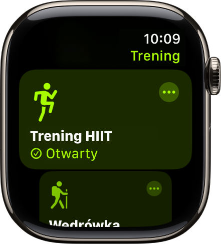 Ekran aplikacji Trening z trwającym treningiem HIIT.