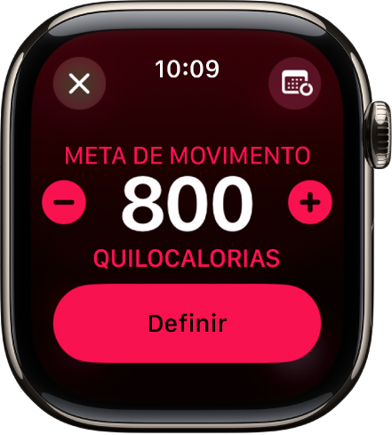 Tela Alterar Metas mostrando botões para aumentar ou diminuir a meta de Movimento.