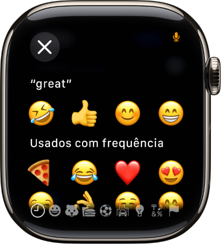 O ecrã do campo de texto a mostrar emoji.